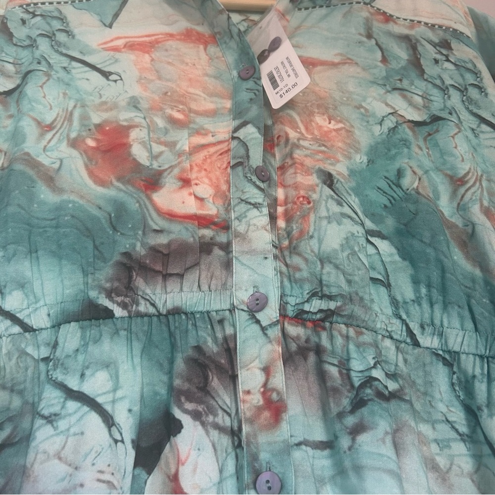 Soft Surroundings waterfront shirt dress abstract teal size M NWT - Picture 7 of 11